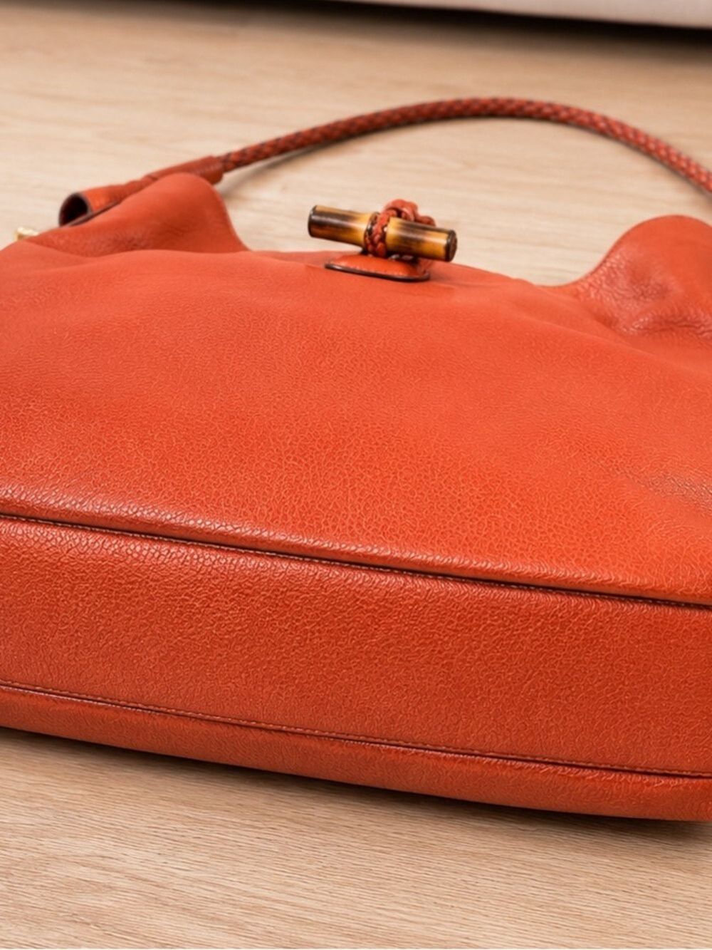 Gucci Large Bamboo Hip Orange Cervo Leather Hobo Tote - No Detachable Strap - Picture 6 of 7